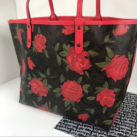 Coach Camo Rose Reversible tote bag set purse city - Picture 4 of 8